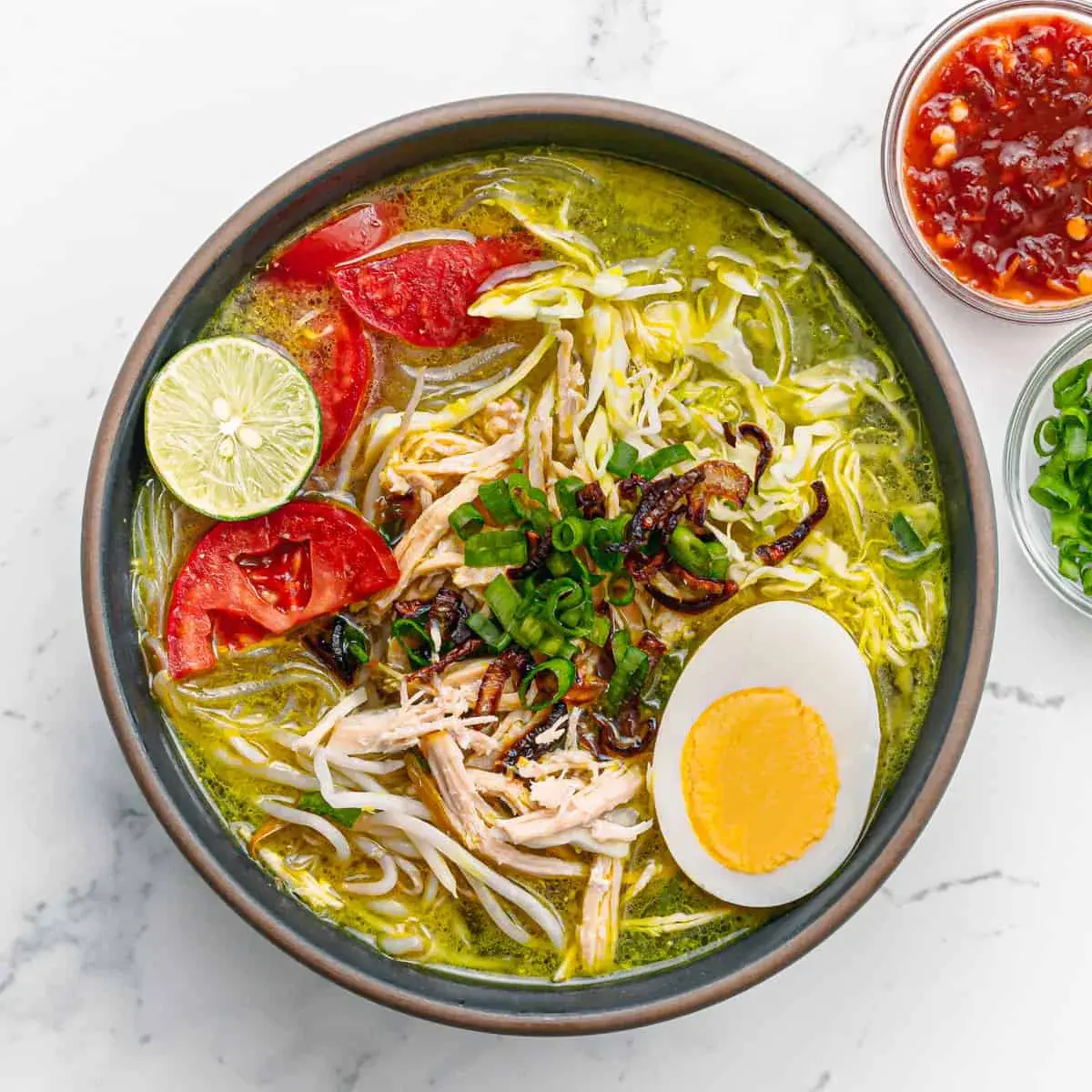Soto Ayam (Indonesian yellow turmeric chicken soup)