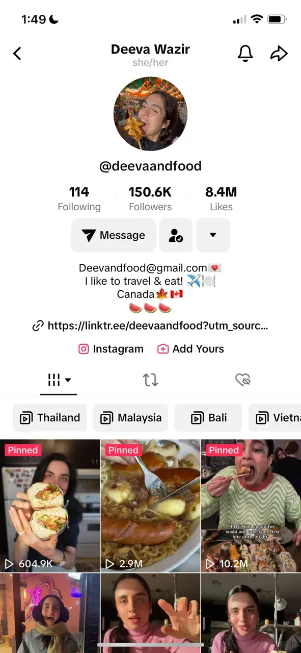 Deeva and Food TikTok profile