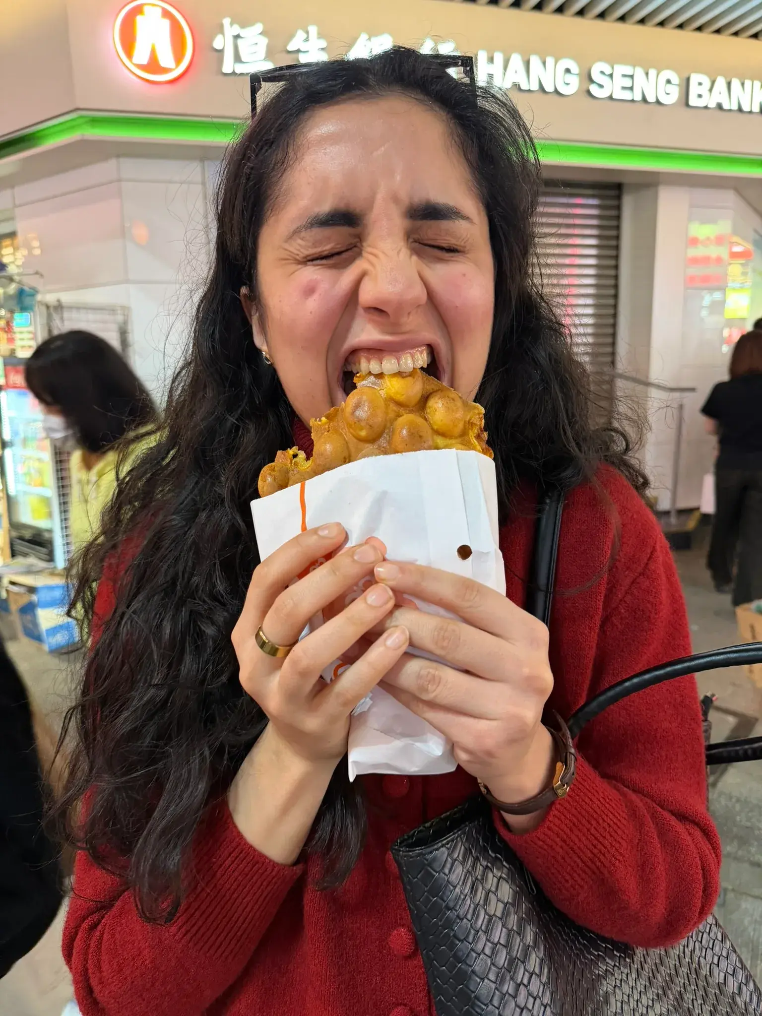 Deeva eating Bubble Waffle