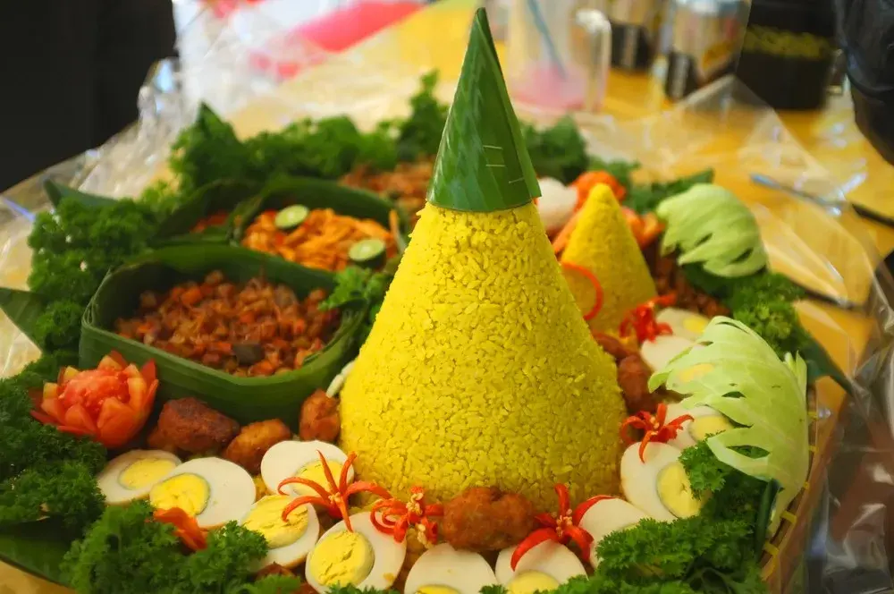 Tumpeng (traditional Indonesian cone-shaped rice dish)