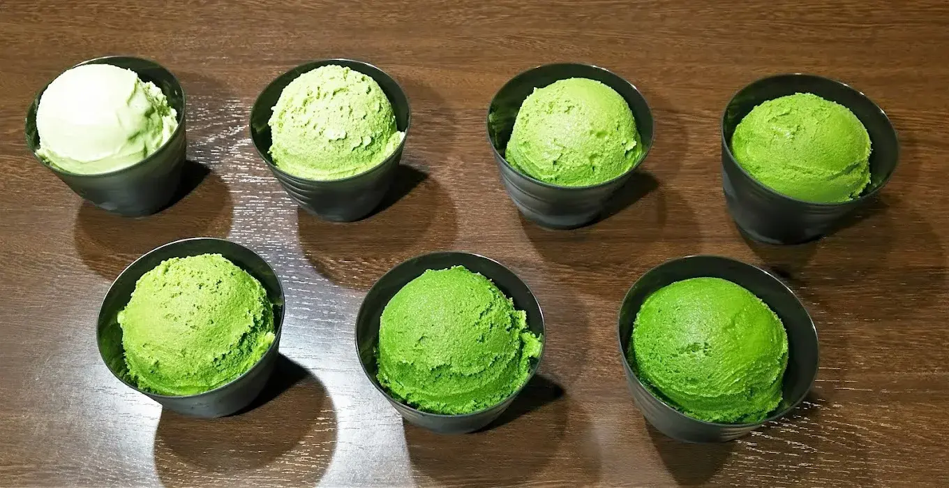 Cups of matcha gelato from Suzukien Asakusa Matcha Gelato in Tokyo, Japan.